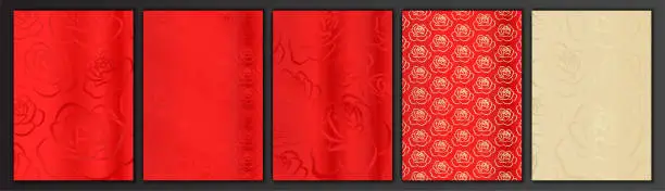 Vector illustration of Luxury Red Rose Background Texture Set. Flower Pattern Collection