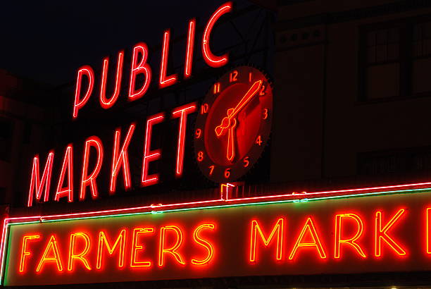 istock Neon Market Sign and Clock 144354121