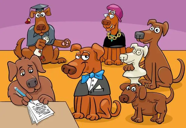 Vector illustration of cartoon dogs funny comic characters group