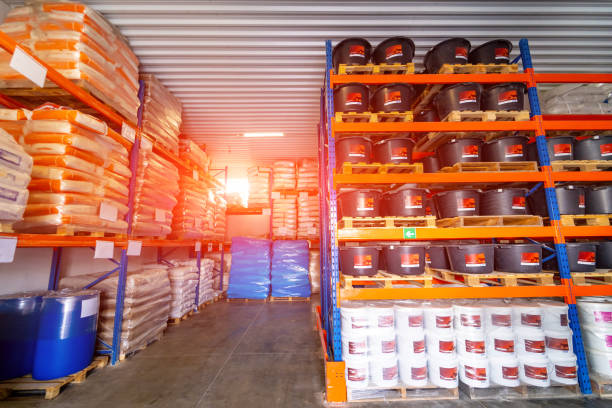 istock Empty huge industrial storage. Big indoor logistics warehouse. 1443542390