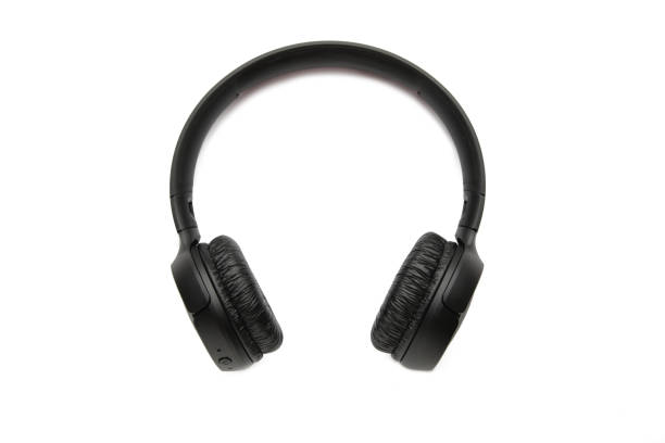 istock Black, modern wireless headphones isolated on a white background. 1443543938