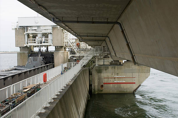 istock Storm flood barrier  repair 144354471