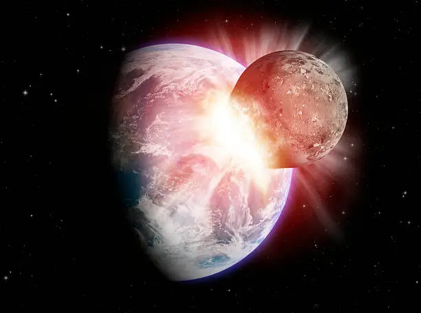 Theoretical reconstruction of a planet collision. 