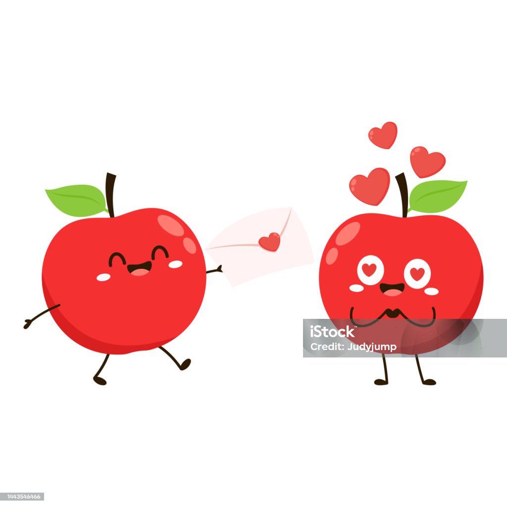 Apple Cartoon Happy Apple Fruit Cute Character Mascot Vector Design Apple  Cartoon In Valentines Day Stock Illustration - Download Image Now - iStock