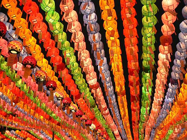 colorful lanterns on buddha's birthday, buddhist temple, Seoul, South Korea