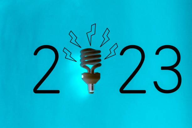 istock Happy New year 2023 Ideas with light bulb. 1443548039