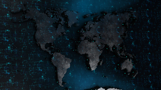 World map technology background, big data visualization, digital grid business concept