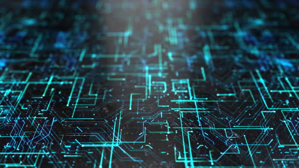 Circuit Board Background - Copy Space, Green - Computer, Data, Technology, Artificial Intelligence stock photo