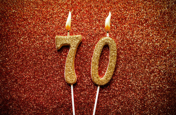 istock Number 70 seventy candle on glitter background 1443550106