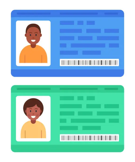 Vector illustration of Cartoon badges of the african american man and woman. identification card. Vector.