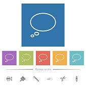istock Single oval thought bubble outline flat white icons in square backgrounds 1443551449