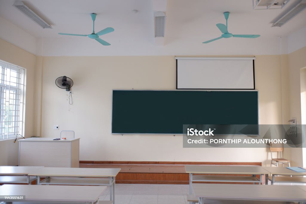 Classroom of the school without student and teacher. Empty class room in the school. Admiration Stock Photo