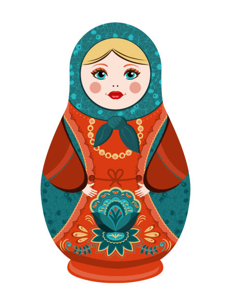 illustrazioni stock, clip art, cartoni animati e icone di tendenza di matrioska. illustrazione vettoriale di souvenir russo. bambola nidificante - russian nesting doll doll russia decoration