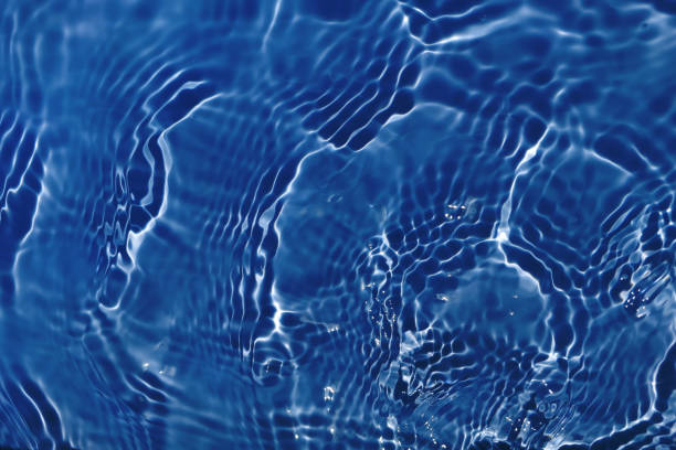 istock Defocus blurred transparent blue colored clear calm water surface texture with splashes and bubbles. Trendy abstract nature background. Water waves in sunlight with copy space. Blue watercolor shining 1443552379