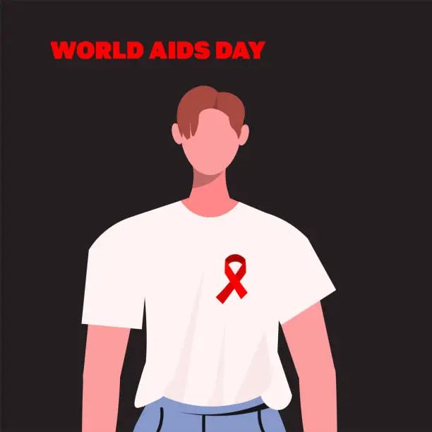 Vector illustration of Portrait of a young guy with a red ribbon badge