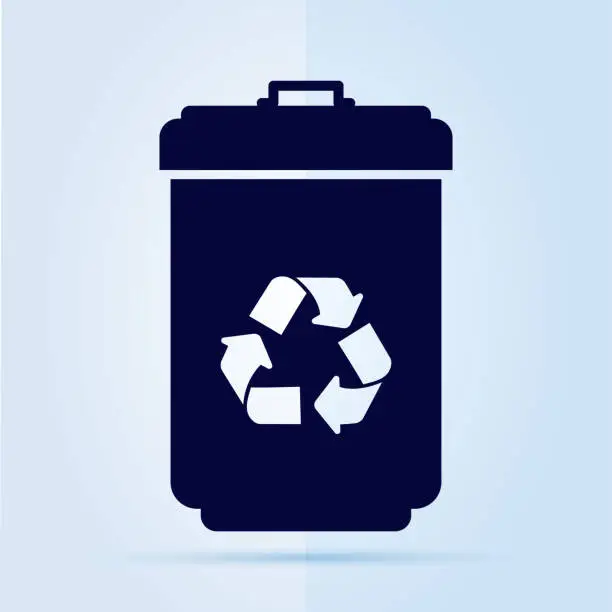 Vector illustration of Trash can icon with recycles icon on bleu background.