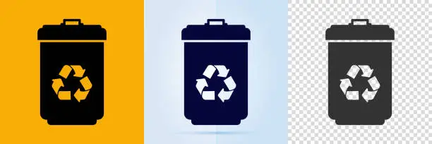 Vector illustration of The trash can icon is set with recycle icon.