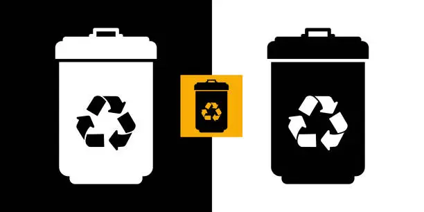 Vector illustration of Trash can icon with recycles icon.