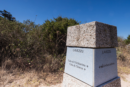directional signpost on the Lavezzi Islands off the coast of Corsica; Iles Lavezzi France