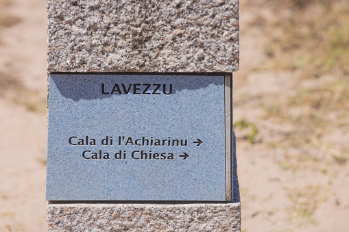 directional signpost on the Lavezzi Islands off the coast of Corsica; Iles Lavezzi France