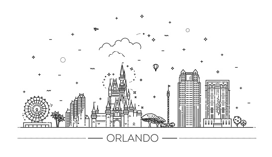Linear vector cityscape with famous landmarks