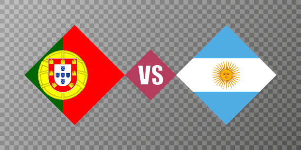 portugal vs argentinien flagge konzept. vektordarstellung. - argentina qatar stock-grafiken, -clipart, -cartoons und -symbole