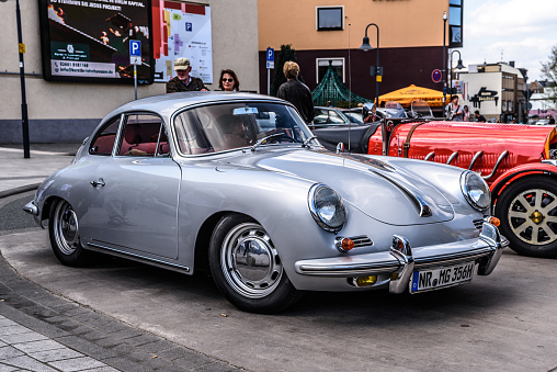 LUDWIGSBURG, GERMANY - APRIL 23, 2017: Volkswagen Karmann Ghia oldtimer car at the eMotionen event on April 23, 2017 in Ludwigsburg, Germany. Front side view.
