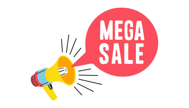 istock Banner announcing mega sale in megaphone. Promotion poster template super sale vector illustration 1443565887