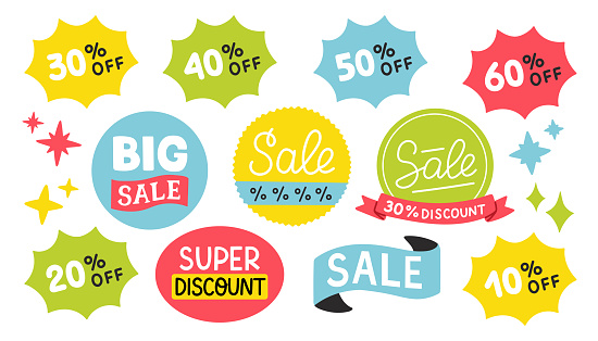 Sale promotion set 10% off, 20% off, 30% off etc. Promotion poster template super sale vector illustration
