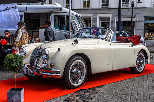 Limburg, Germany - April 2, 2017: white ivory Jaguar XK120 XK140 XK150 roadster cabrio 1948