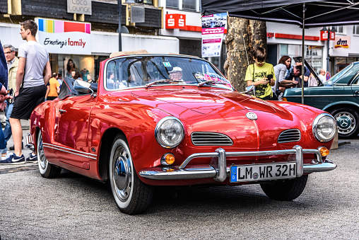 Limburg, Germany - April 2, 2017: red VW Volkswagen Karmann-Ghia type 14 convertible cabrio 1955