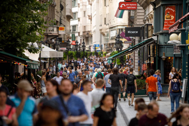 istock Crowded Vaci utca street in Budapest, Hungary 1443567024