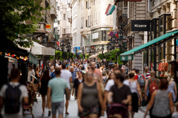 istock Crowded Vaci utca street in Budapest, Hungary 1443567074
