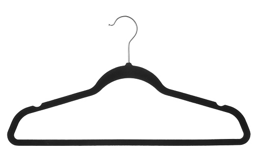 Fashion leather jacket hanging on hanger on white background
