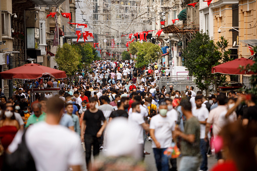 Crowded Istiklal street in Taxim, Istanbul