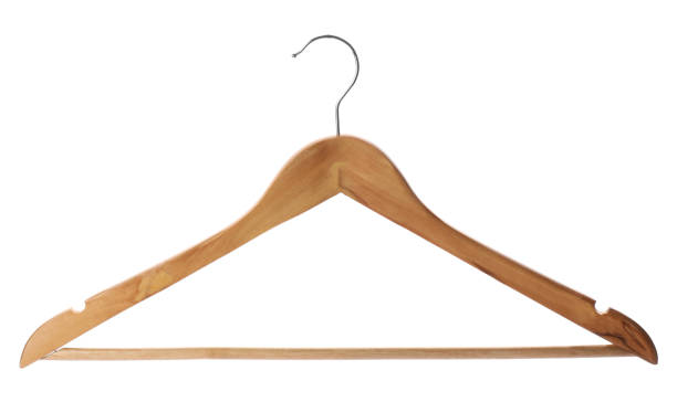 istock Empty wooden hanger isolated on white. Wardrobe accessory 1443567143