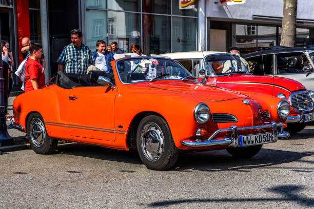 Limburg, Germany - April 2, 2017: red VW Volkswagen Karmann-Ghia type 14 convertible cabrio 1955