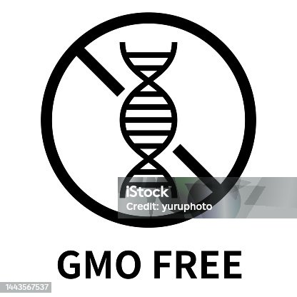 istock GMO free simple icon and English phrase (black) 1443567537