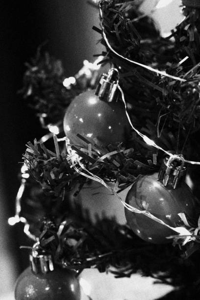 istock Christmas Tree with Lights On and Balls. Monochromatic Tones 1443568461