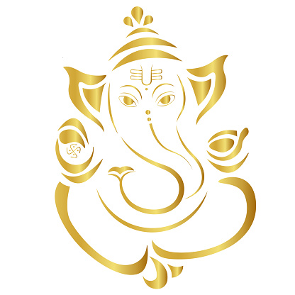 Hindu God Vinayaha Ganapathy golden outline Vector illustration