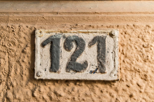 istock Old retro cast iron plate number 121 1443569378