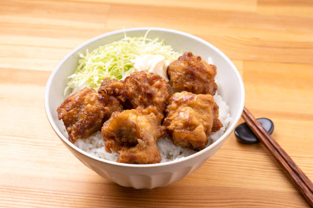 Fried chicken rice bowl stock photo