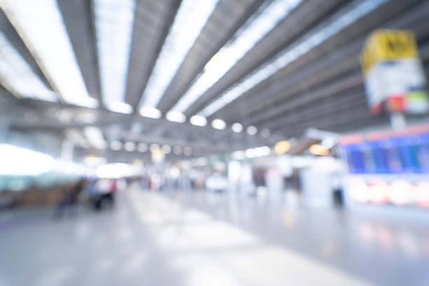 Blurred image of airport terminal background with bokeh light