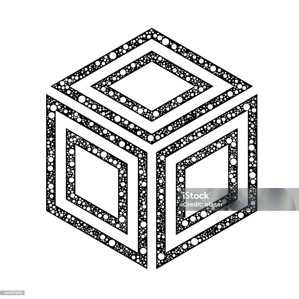Cube Frame Outline Cube Double Lines Filled With Bubbles Stock Illustration - Download ...