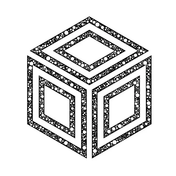 Vector illustration of Cube, double lines filled with bubbles
