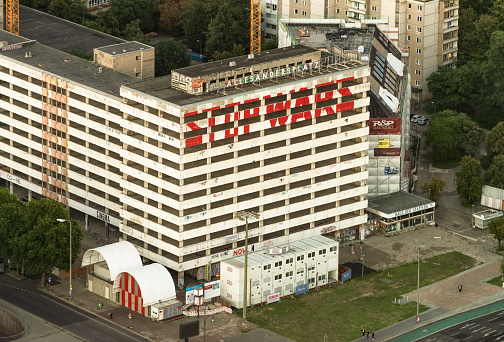 Remains of the Berlin Wall, Germany - Soviet-era buildings in the background