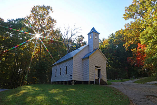 istock Old abandoned  church with early autumn color 1443574829
