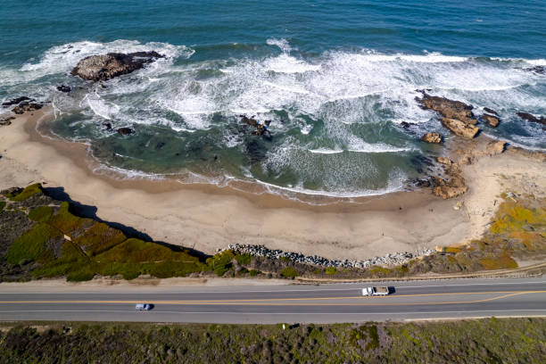 istock Aerial view of a seaside highway 1443580911