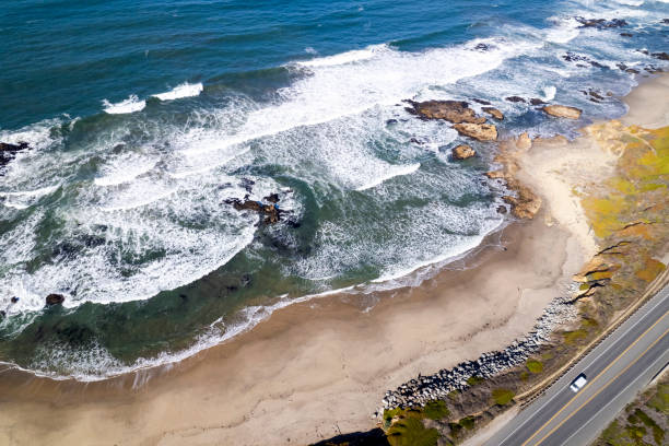 istock Aerial view of a seaside highway 1443580994