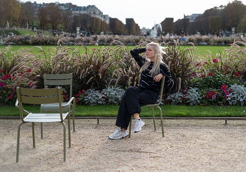 The girl in the Luxembourg Gardens. Walking in Paris